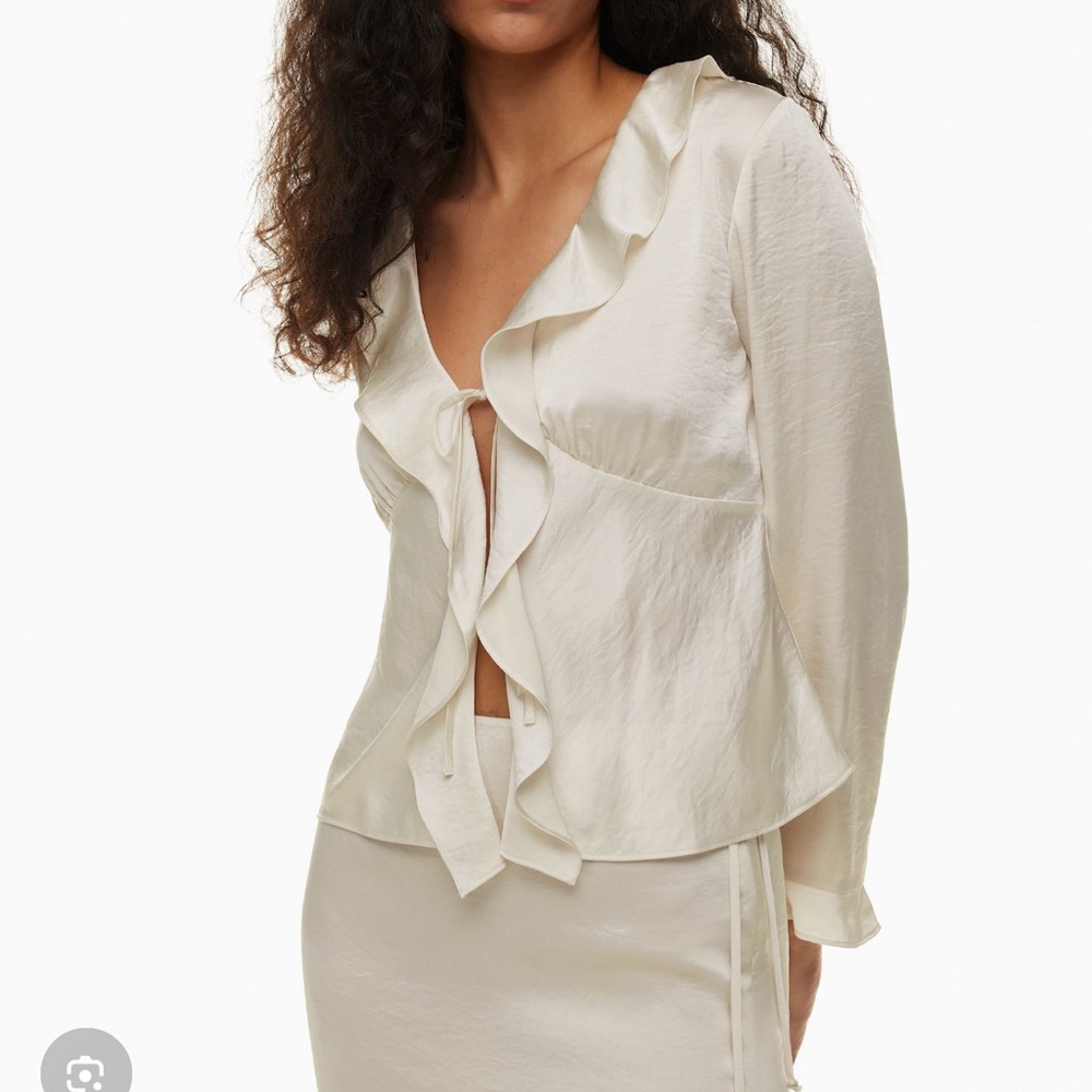 Aritzia Cream Ruffled Satin Blouse